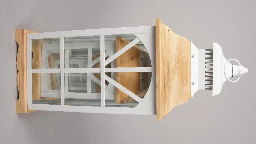 Metal & Wooden Cage Lantern Set of 3 22x22x58, 16x16x40, 10x10x24